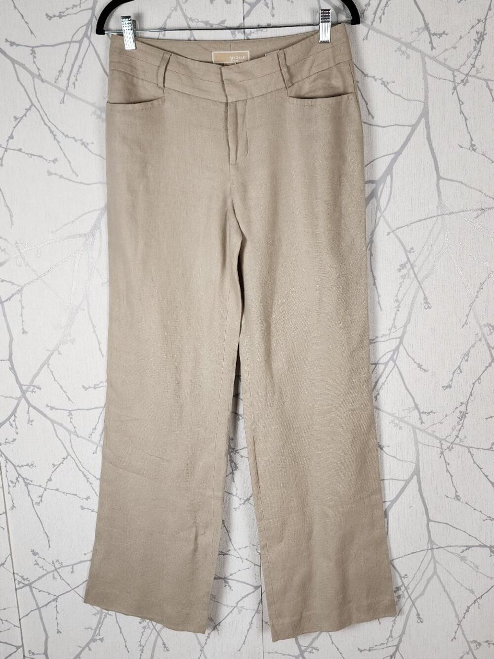 Michael Michael Kors Beige 100% Linen Mid Rise Wide Leg Trousers